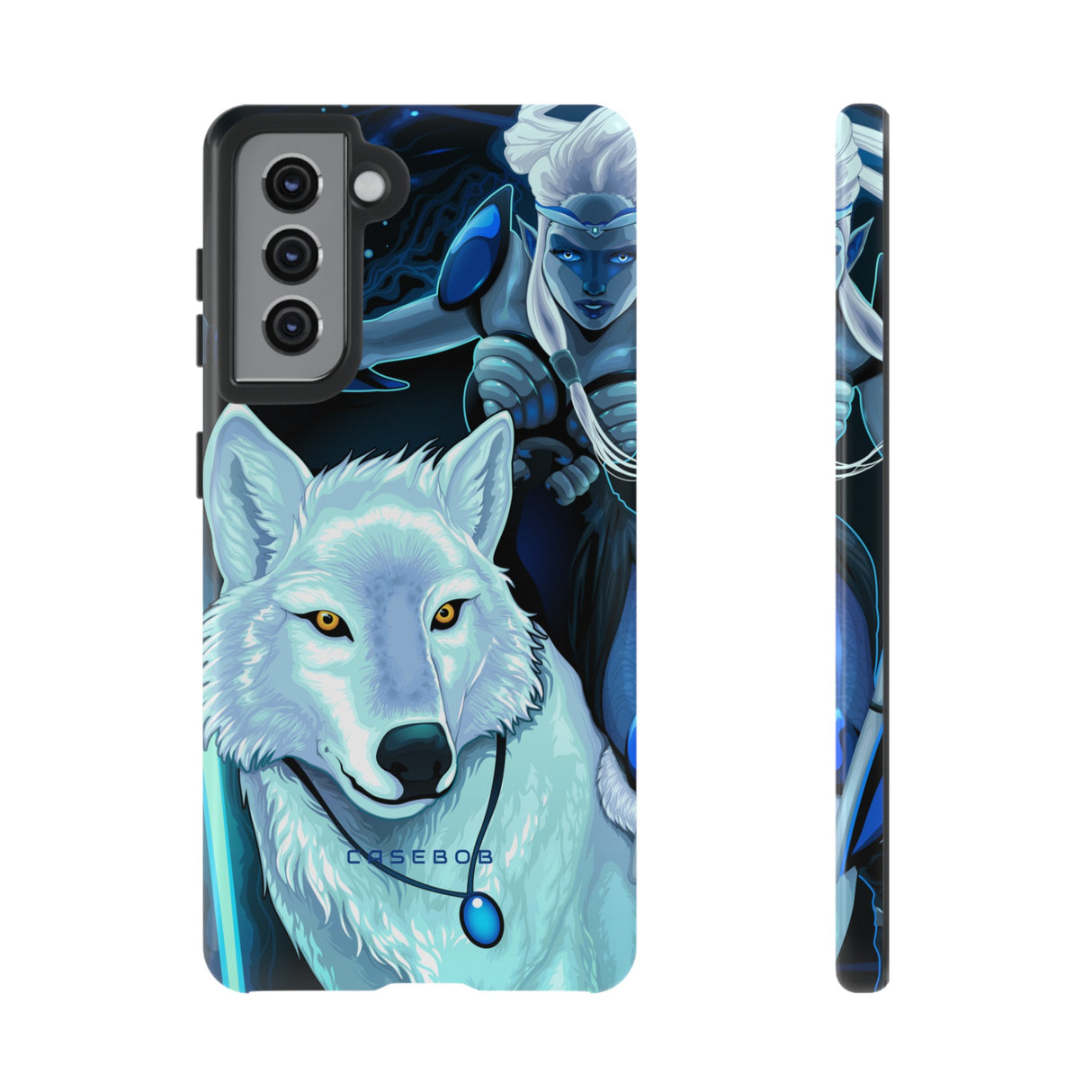 Elf with white wolf - Protective Phone Case