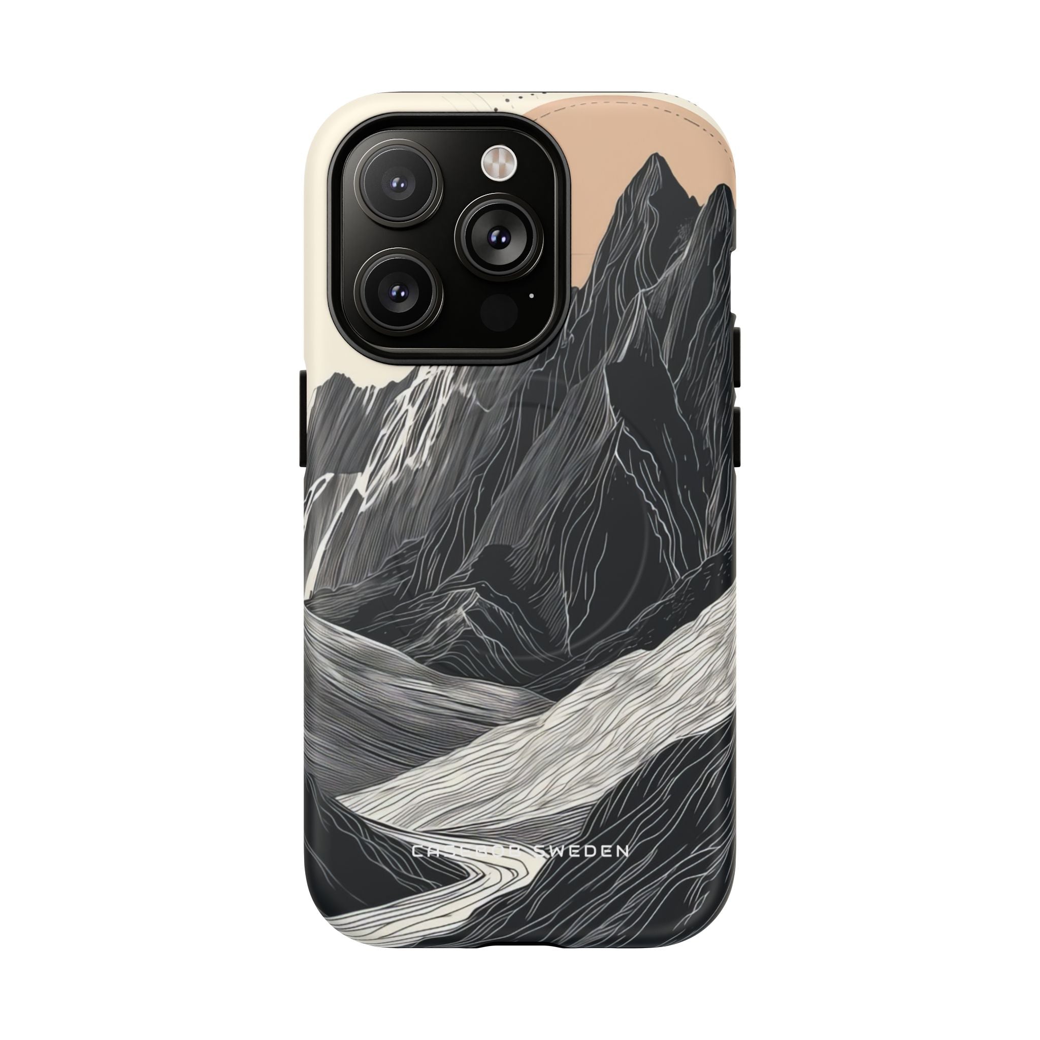 Minimalist Mountain Landscape with Flowing River iPhone 14 | Tough+ Phone Case