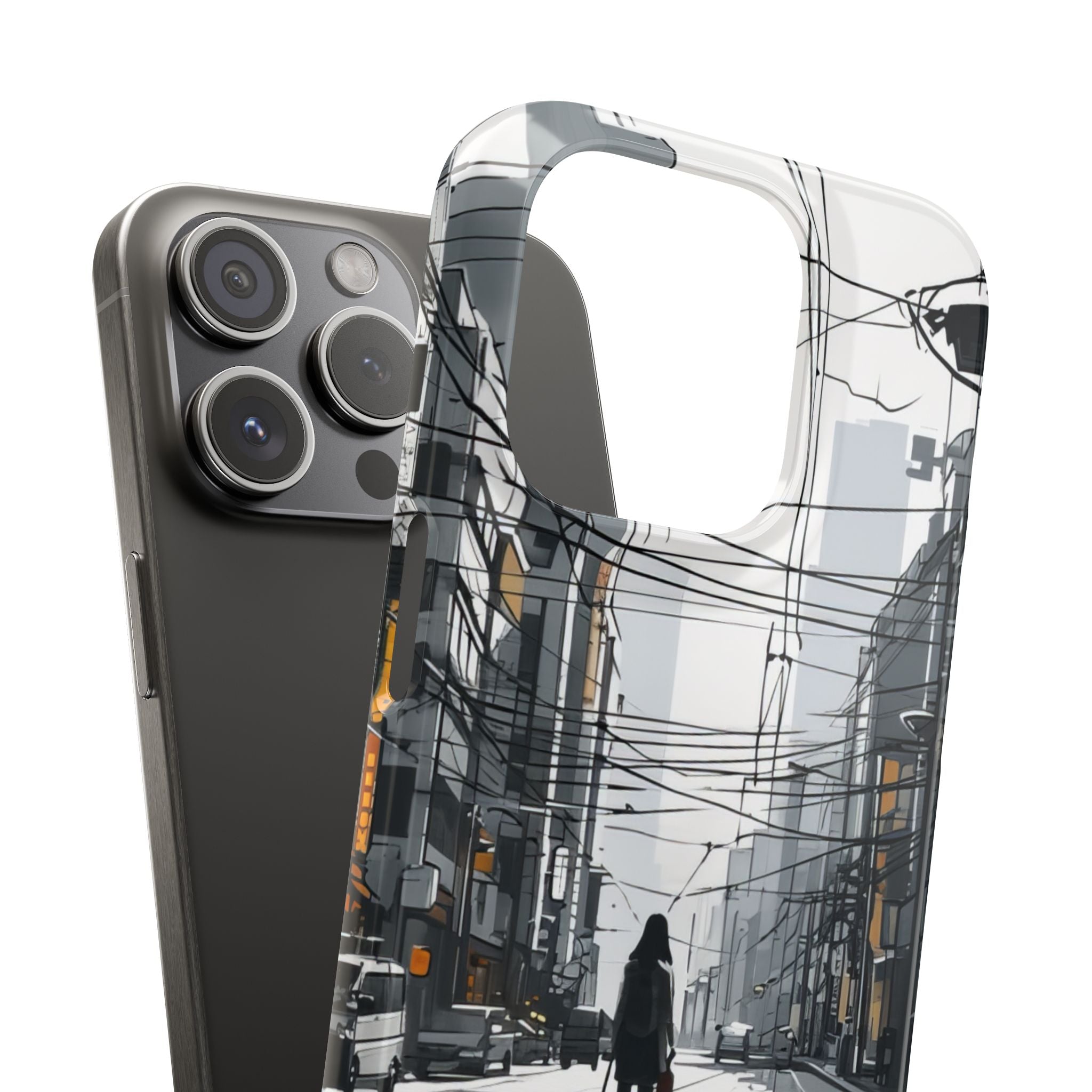 Urban Noir Streetscape iPhone 15 - Slim Phone Case