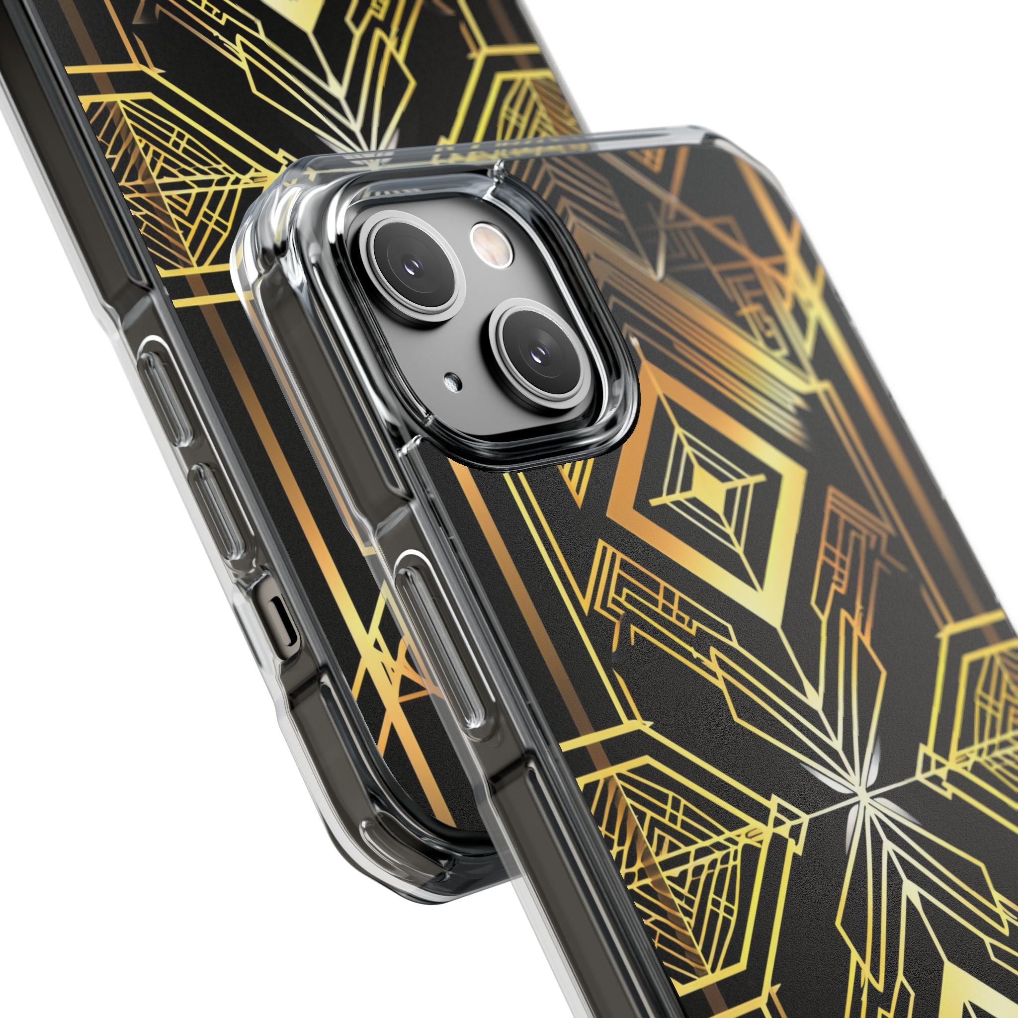 Golden Geometric Opulence iPhone 14 - Clear Impact Phone Case