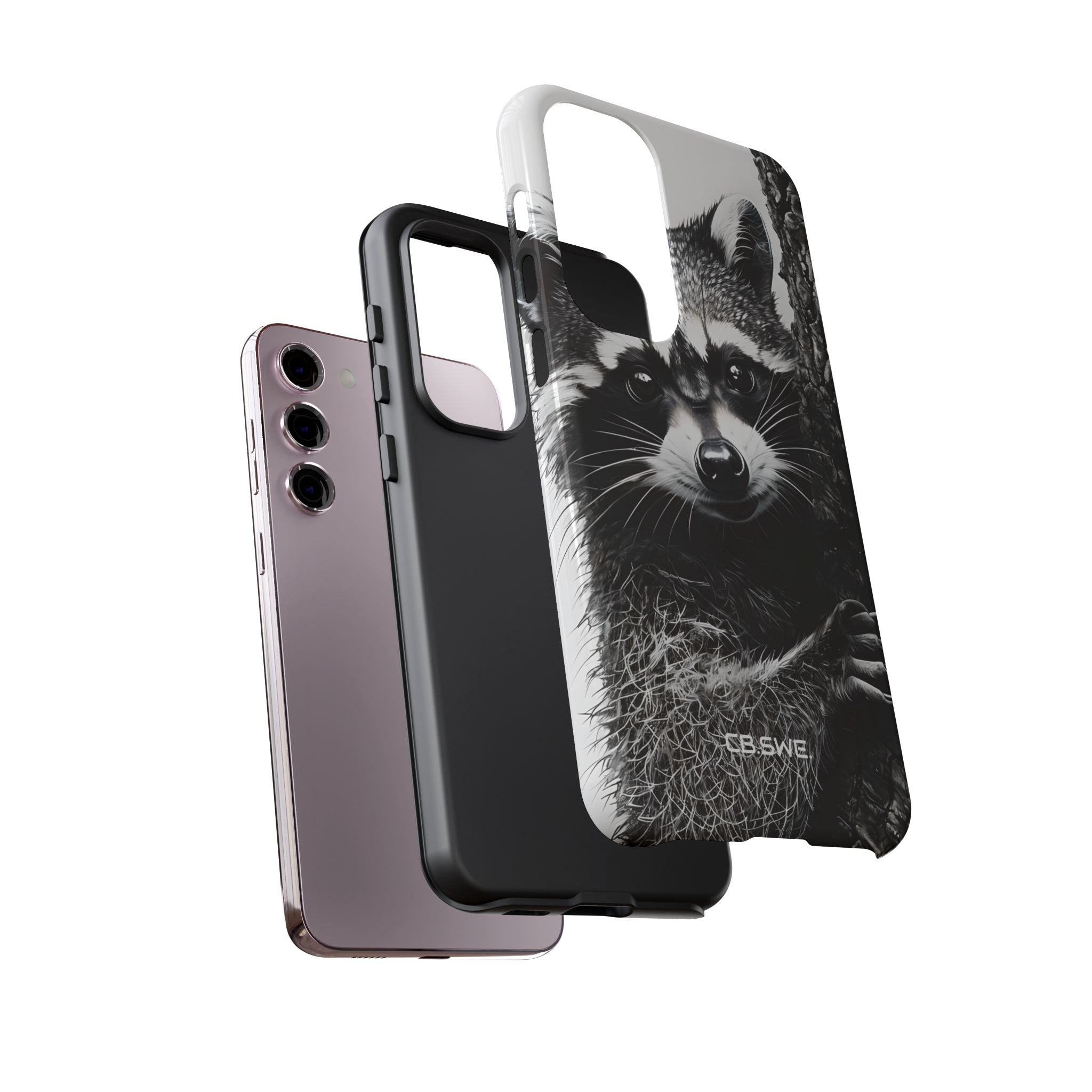 Intricate Black White Raccoon Illustration Phone Samsung S23 - Tough