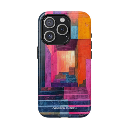 Pink Orange Geometry - Tough + MagSafe® iPhone 15 Phone Case