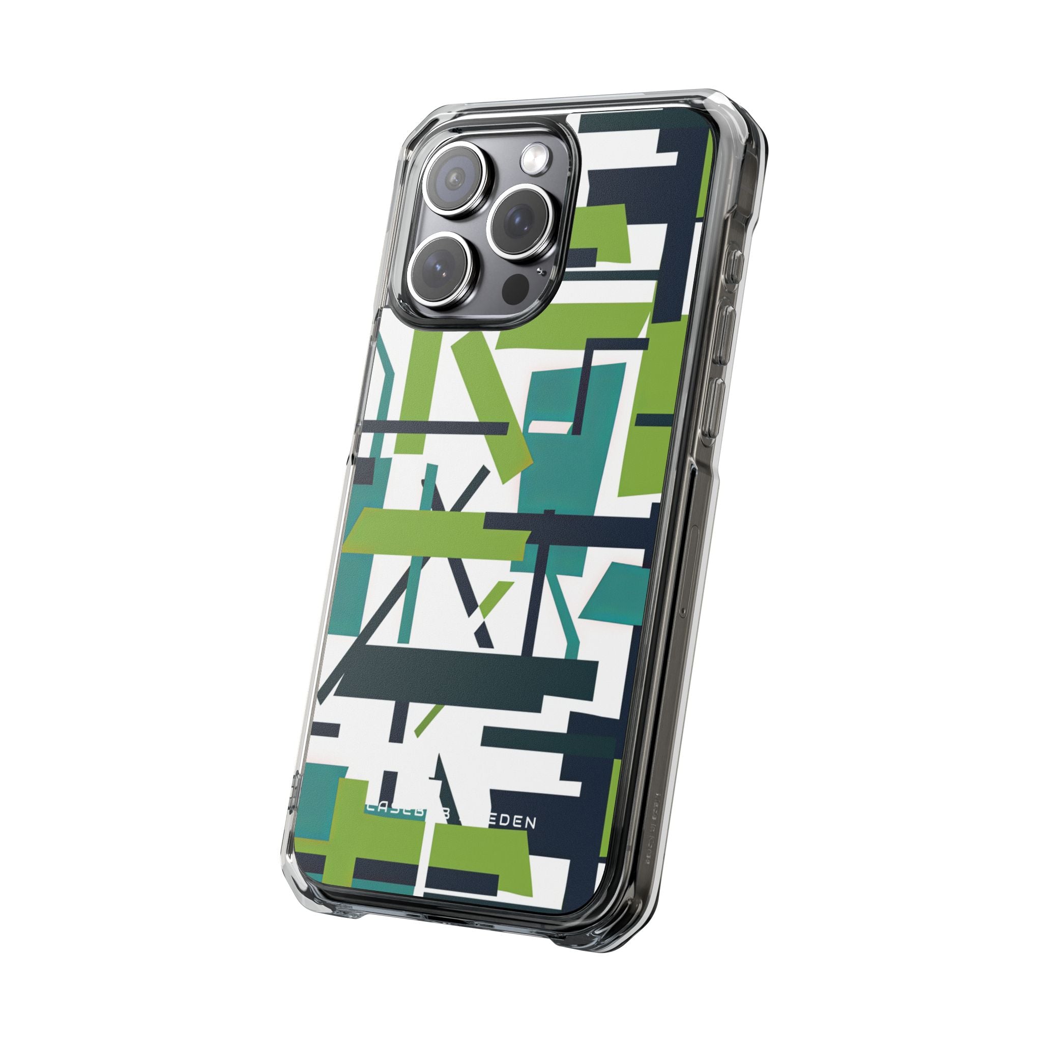 Green Geometry Glide iPhone 15 - Clear Impact Phone Case