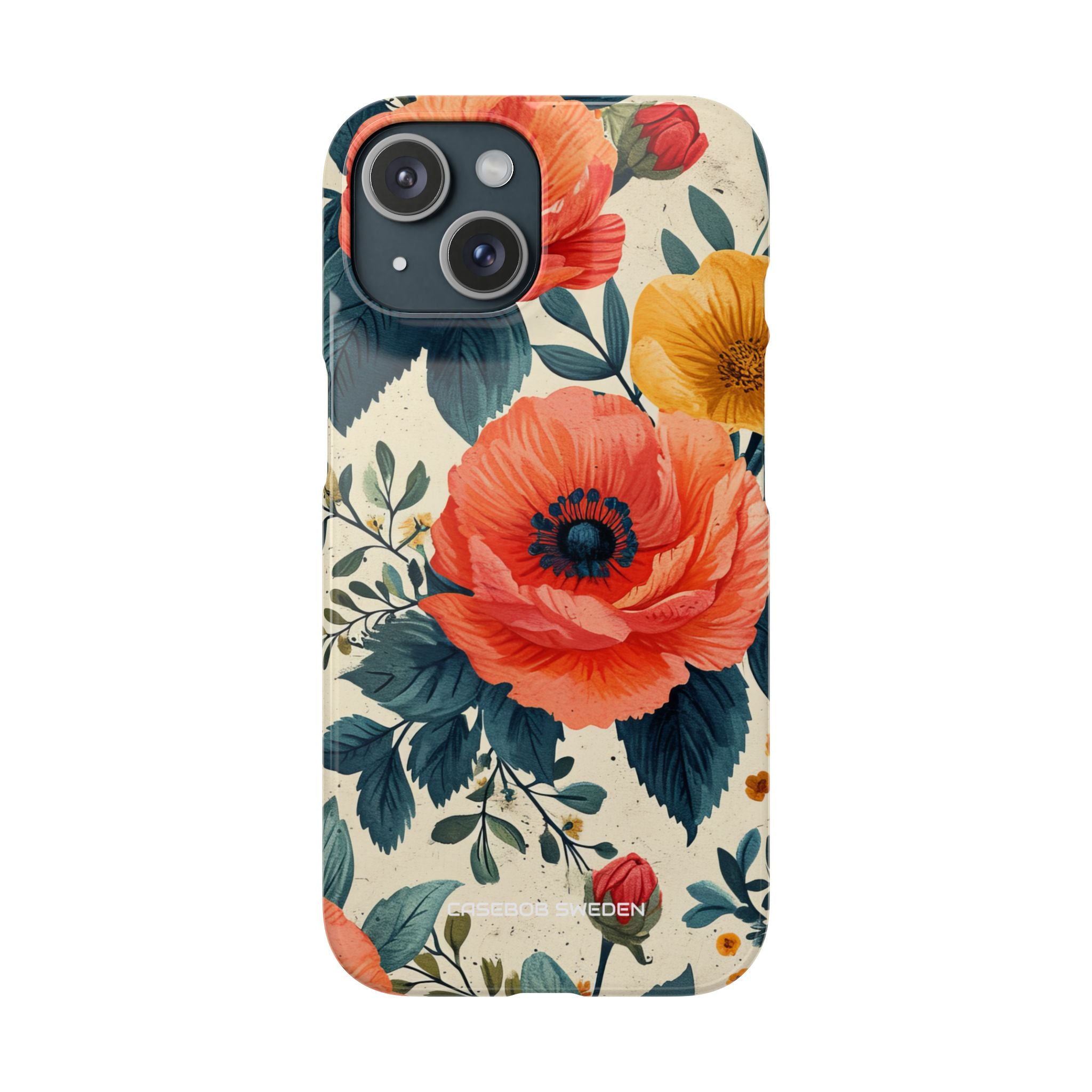 Lebendige botanische Mohnblumen - Schlanke iPhone 15 Handyhülle