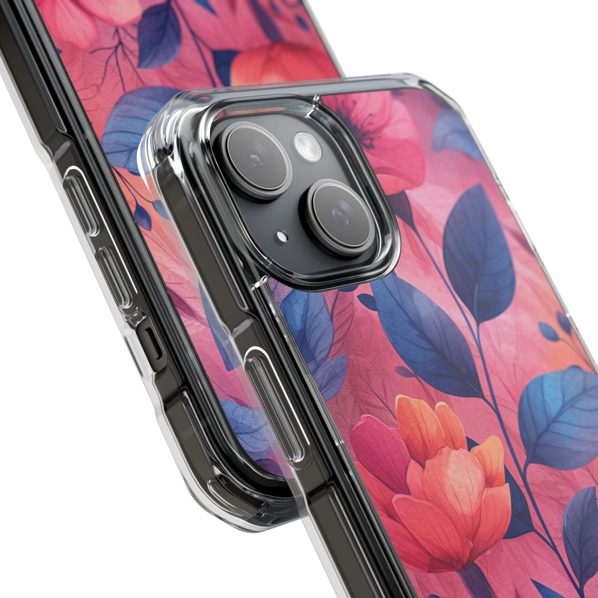 Pink Blue Floral - Clear Impact iPhone 15 Phone Case