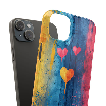 Hearts Watercolor Art - Slim iPhone 15 Phone Case