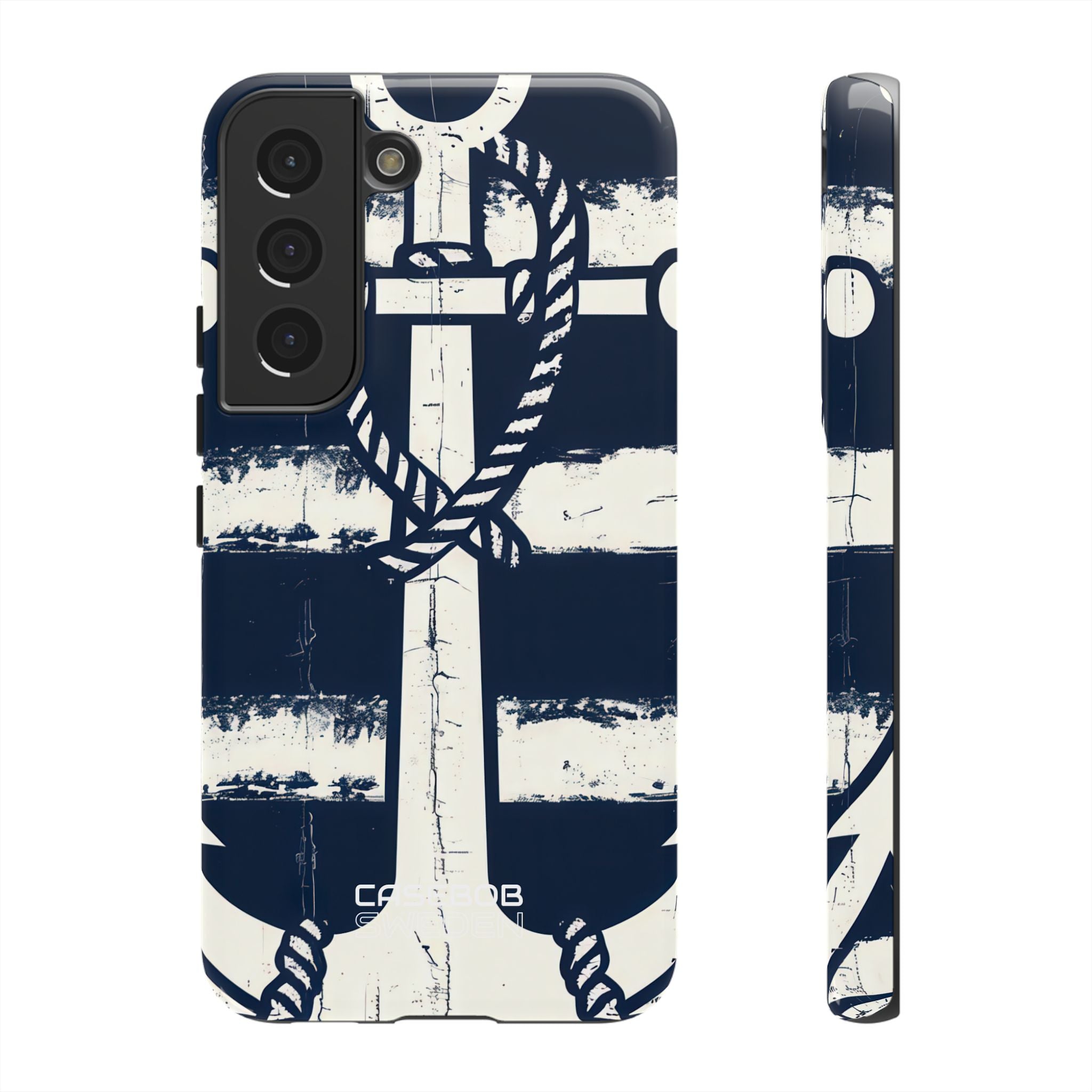 Navy Anchor Stripes  Samsung S22 - Tough