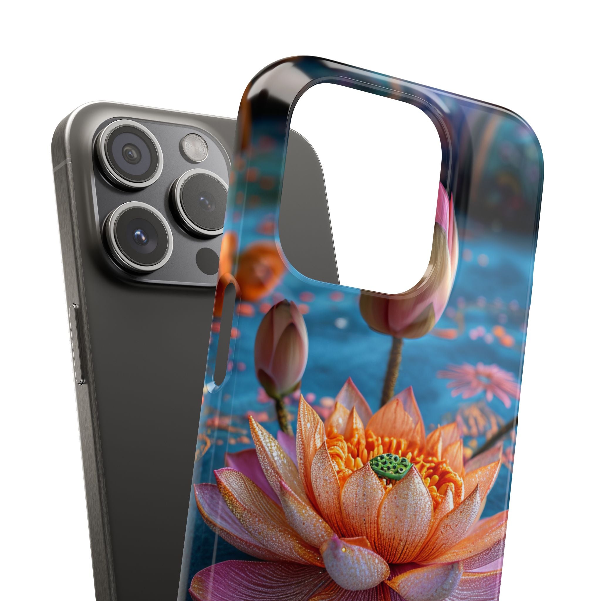 Vibrant Lotus Embroidery - Slim iPhone 15 Phone Case