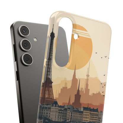 Eiffel Tower Silhouette with Birds and Sun Reflection Samsung S24 - Slim Phone Case