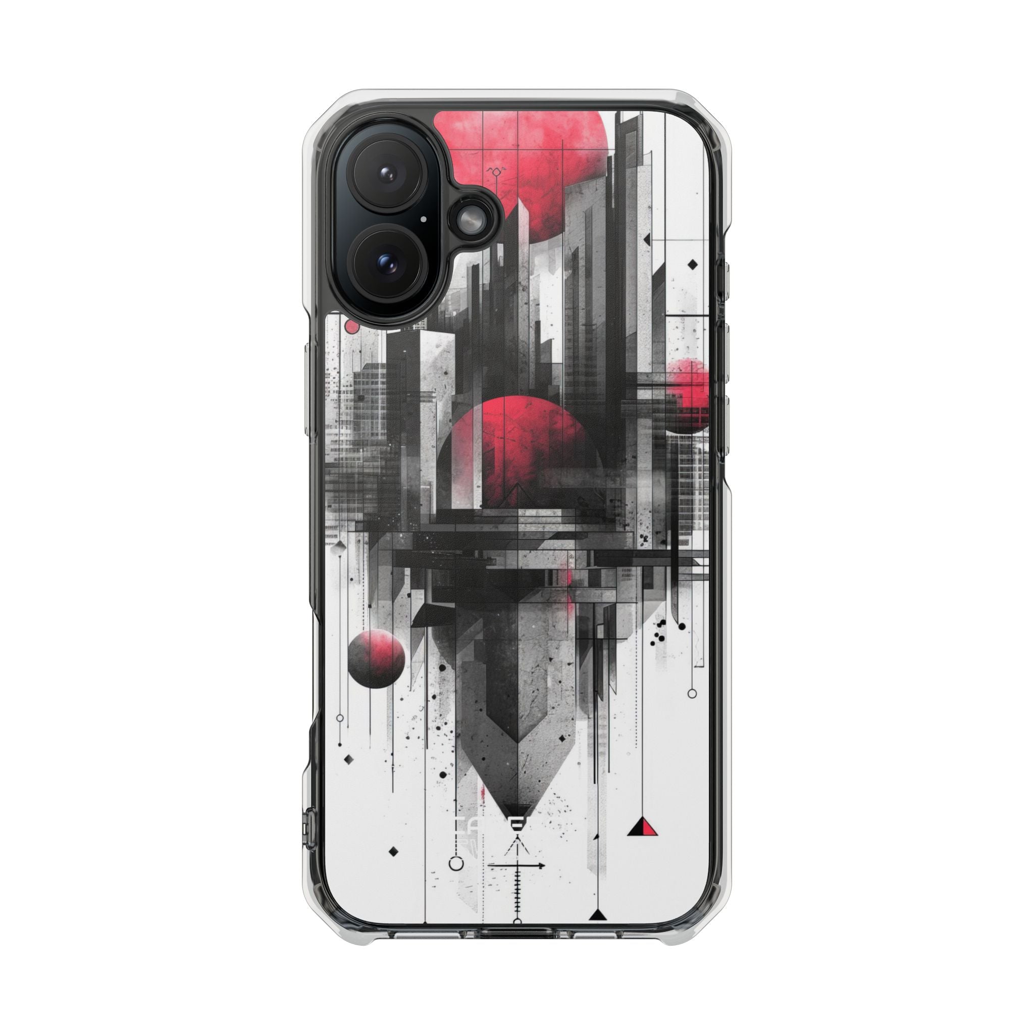 Crimson Gridlines Cityscape iPhone 16 - Impact Clear+