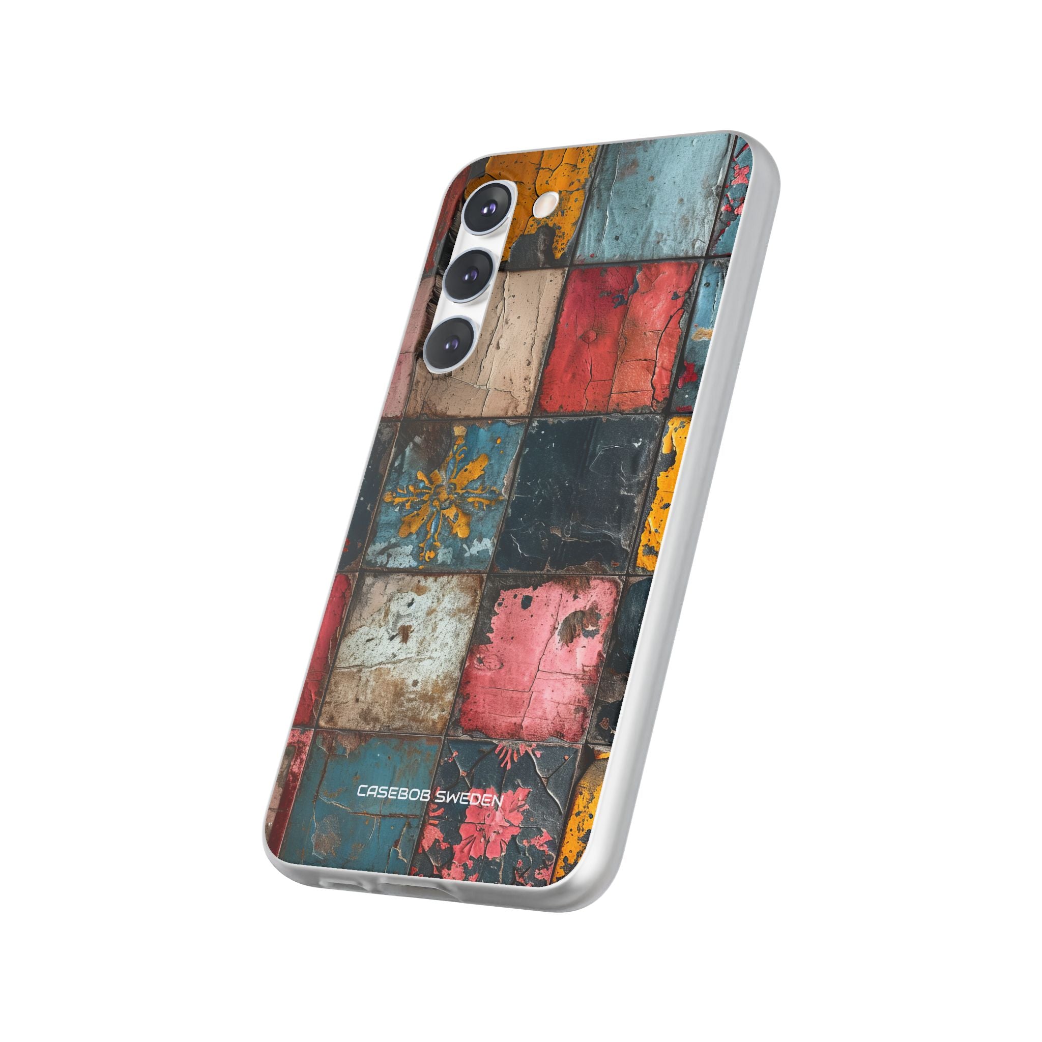 Rustic Red-Yellow Vintage Tiles - Flexi Samsung S23 Phone Case