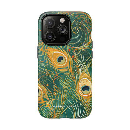 Peacock Elegance in Teal and Gold iPhone 14 | Tough+ Phone Case