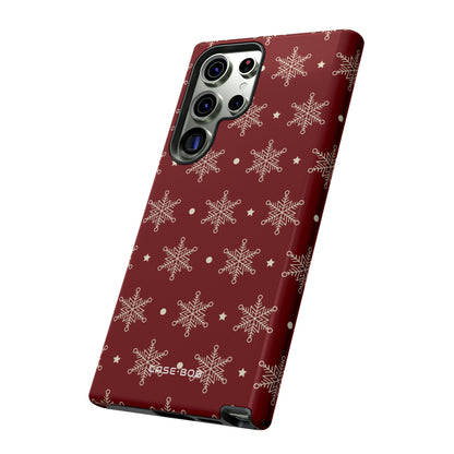 Cream Snowflake Crimson Samsung S23 Ultra Case - Tough
