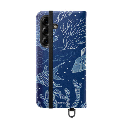 Sininen skaala riutta - Samsung S25 -lompakkokotelo