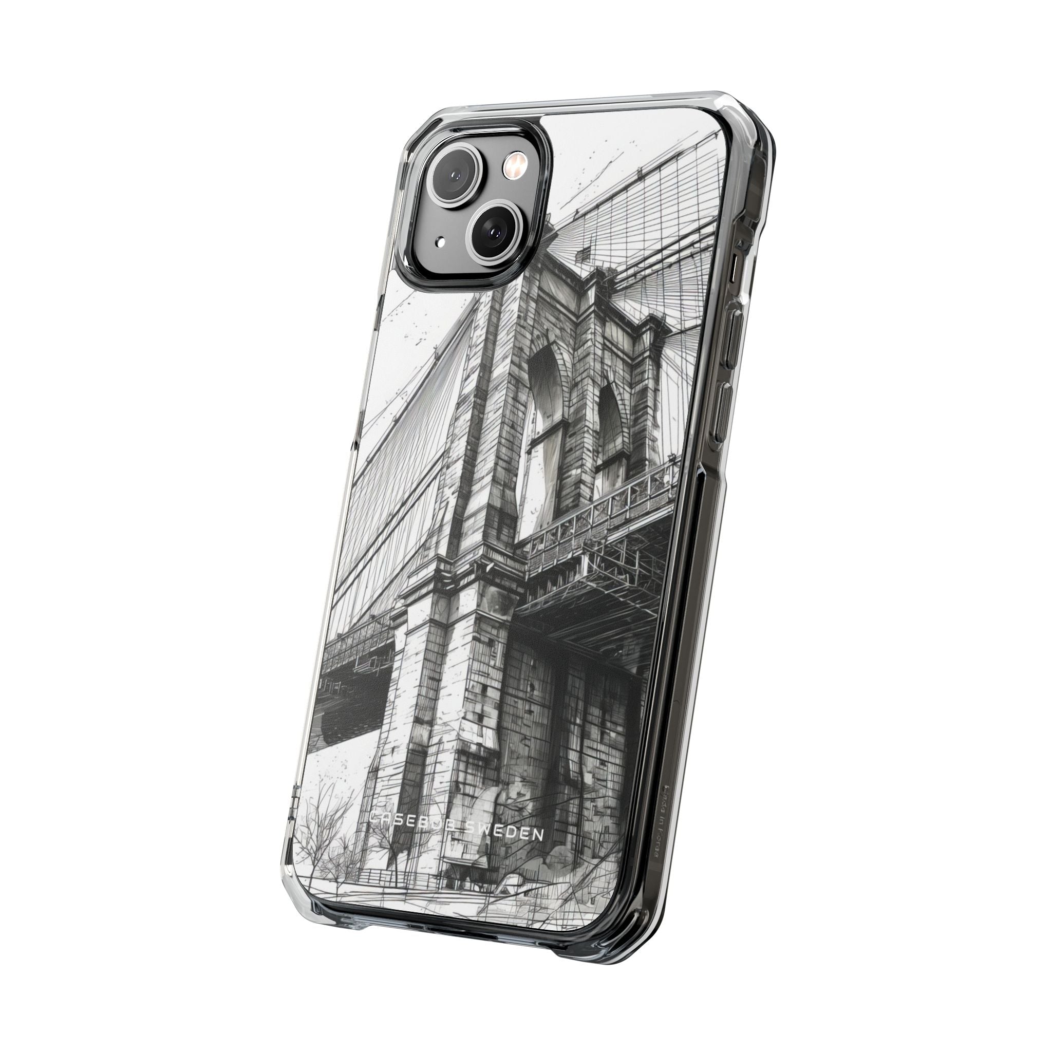 Suspension Bridge Line Art Illustration iPhone 14 - Clear Impact Phone Case