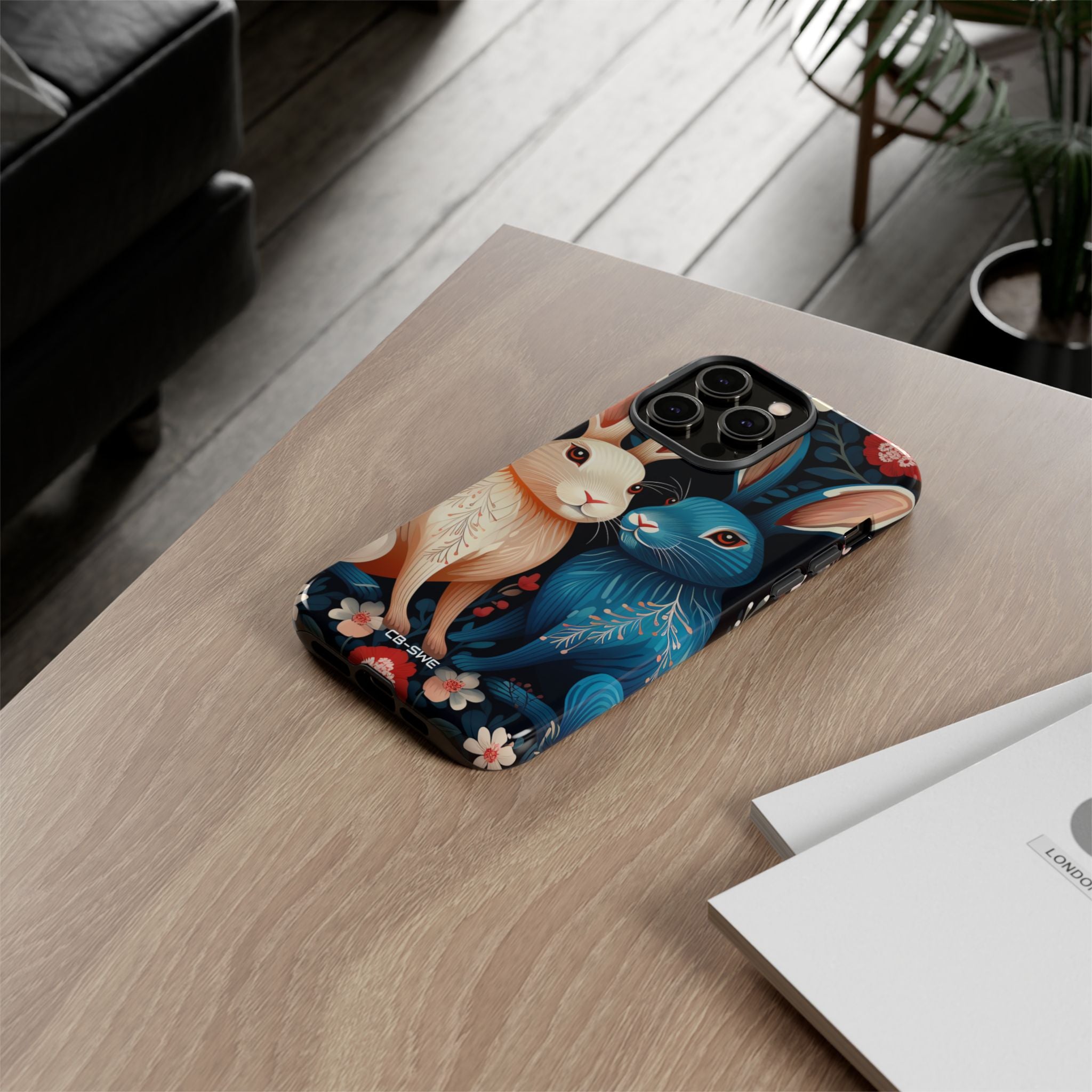Rabbits Embrace Blossoms - iPhone Case