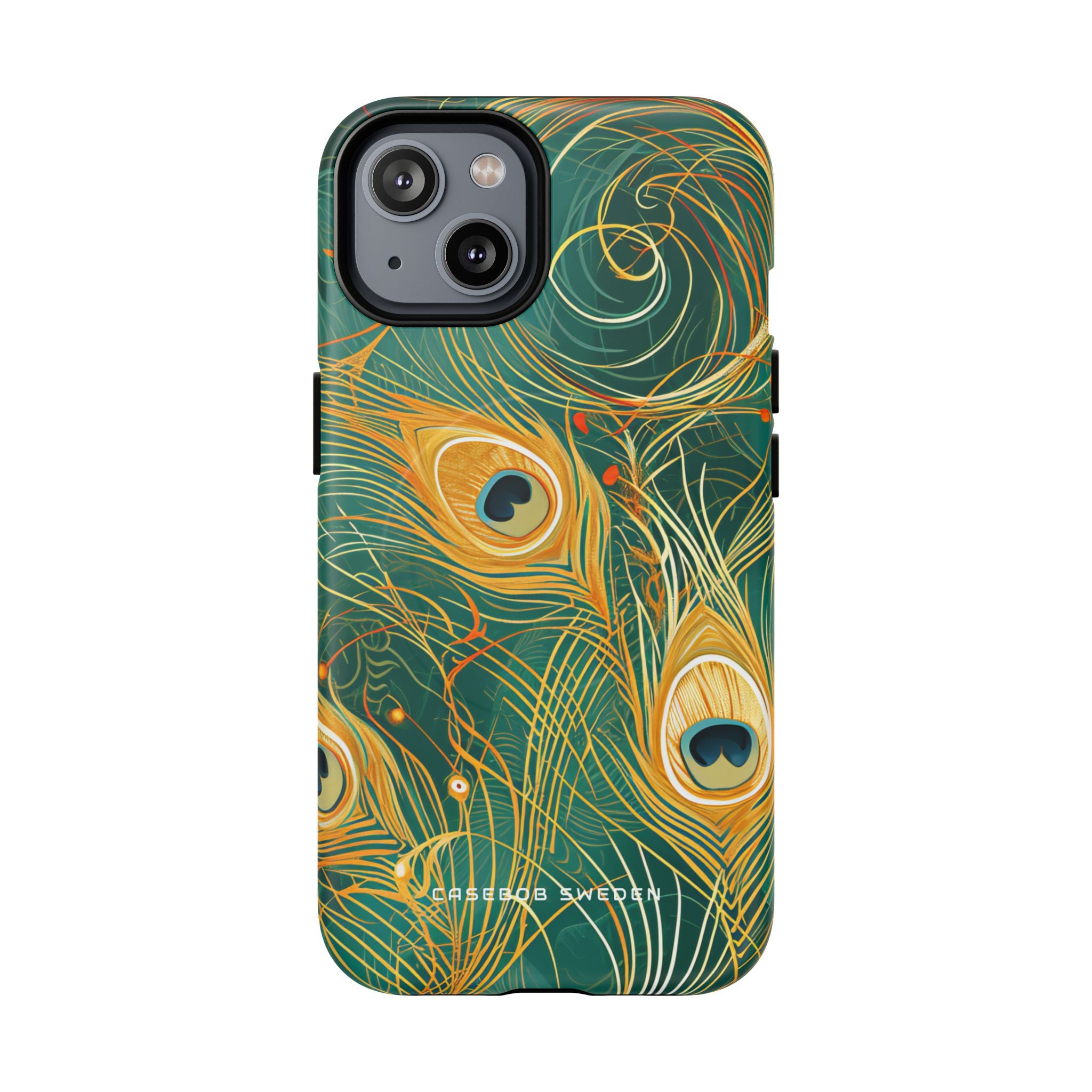 Peacock Elegance in Teal and Gold iPhone 14 | Tough+ Phone Case