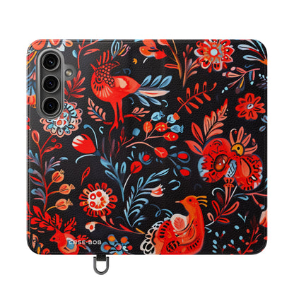 Folk Bird Flame - Samsung S24 Plus -lompakkokotelo
