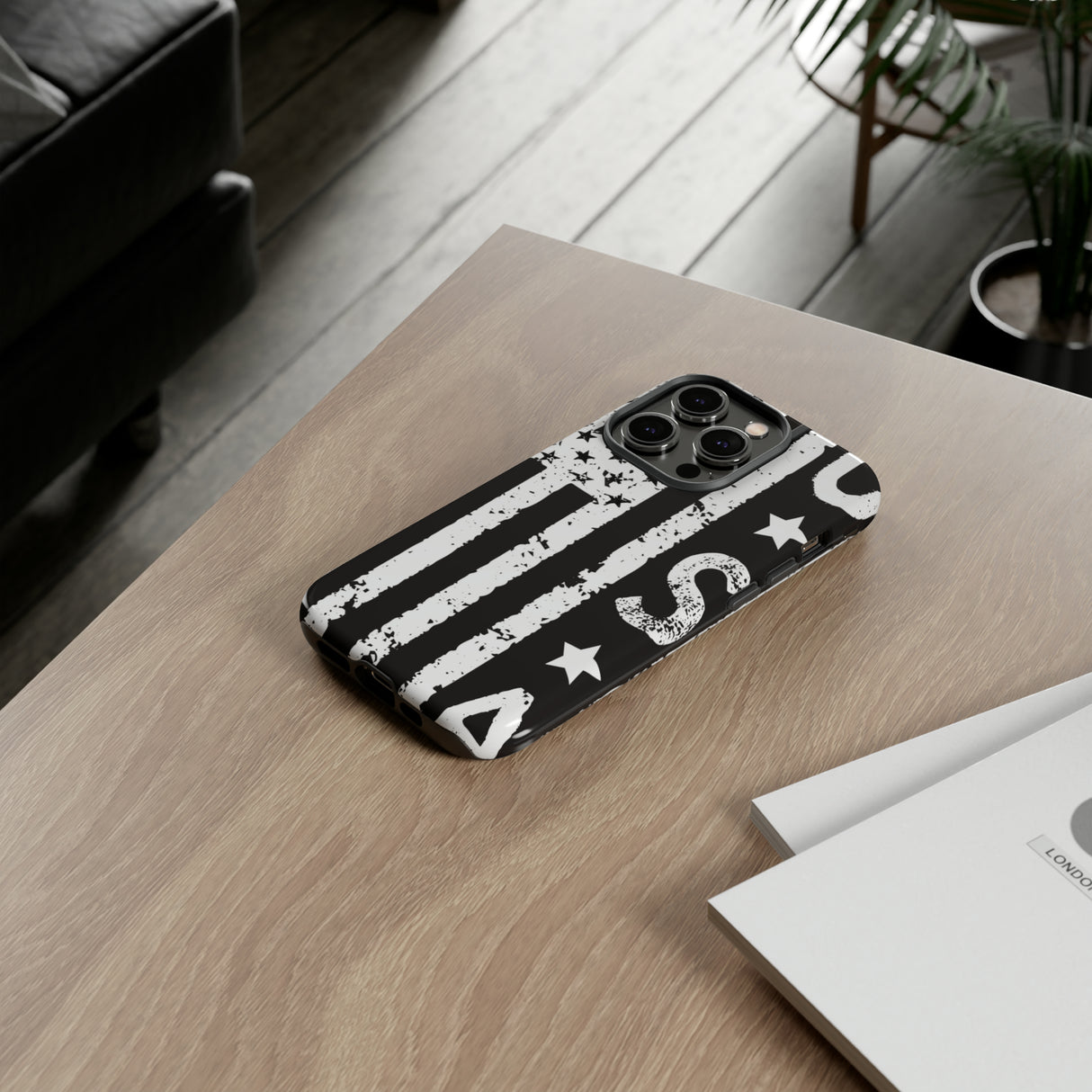 Black n White U.S Flag - Protective Phone Case