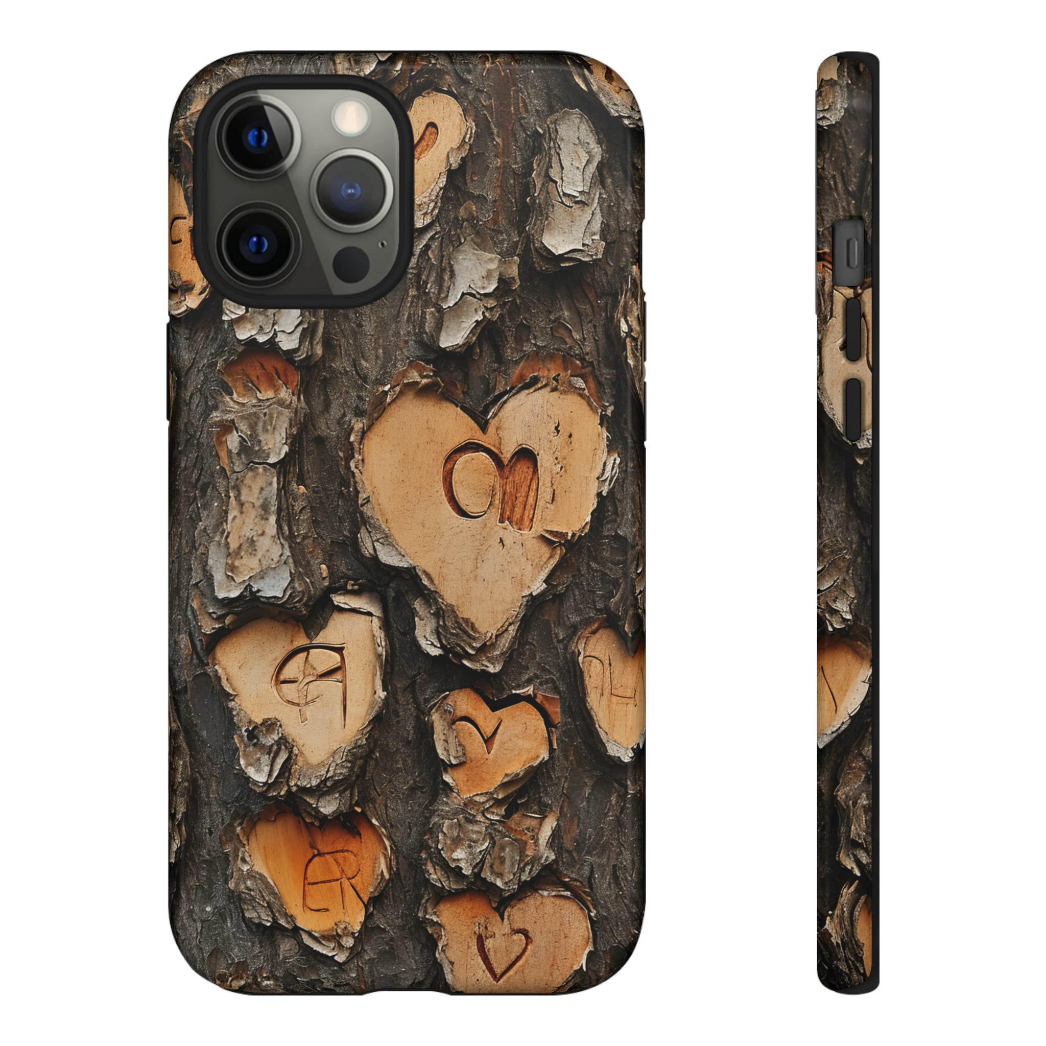 Carved Heart Trees & Initials - Protective Phone Case