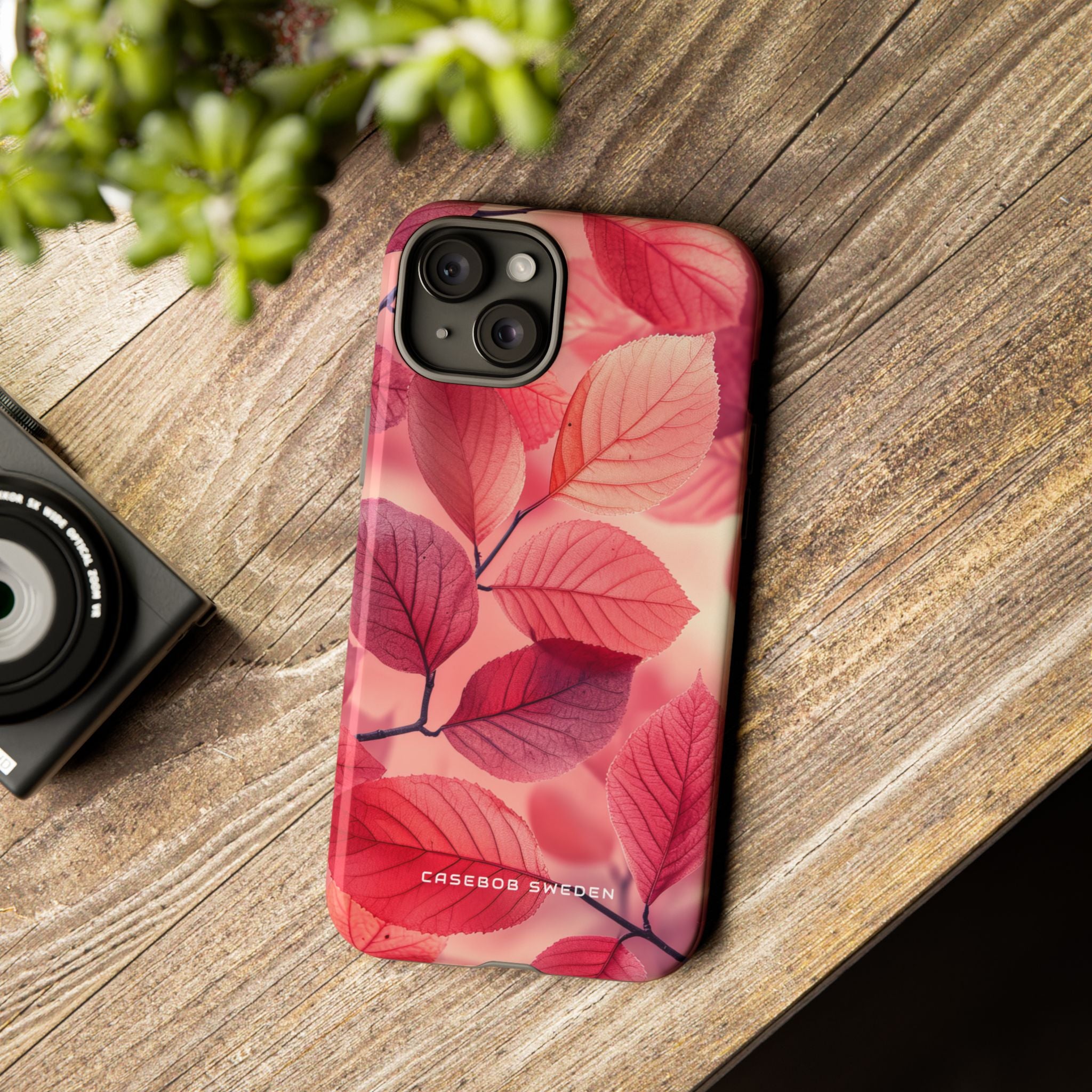 Elegant Pink Leaves iPhone 15 - Tough Phone Case