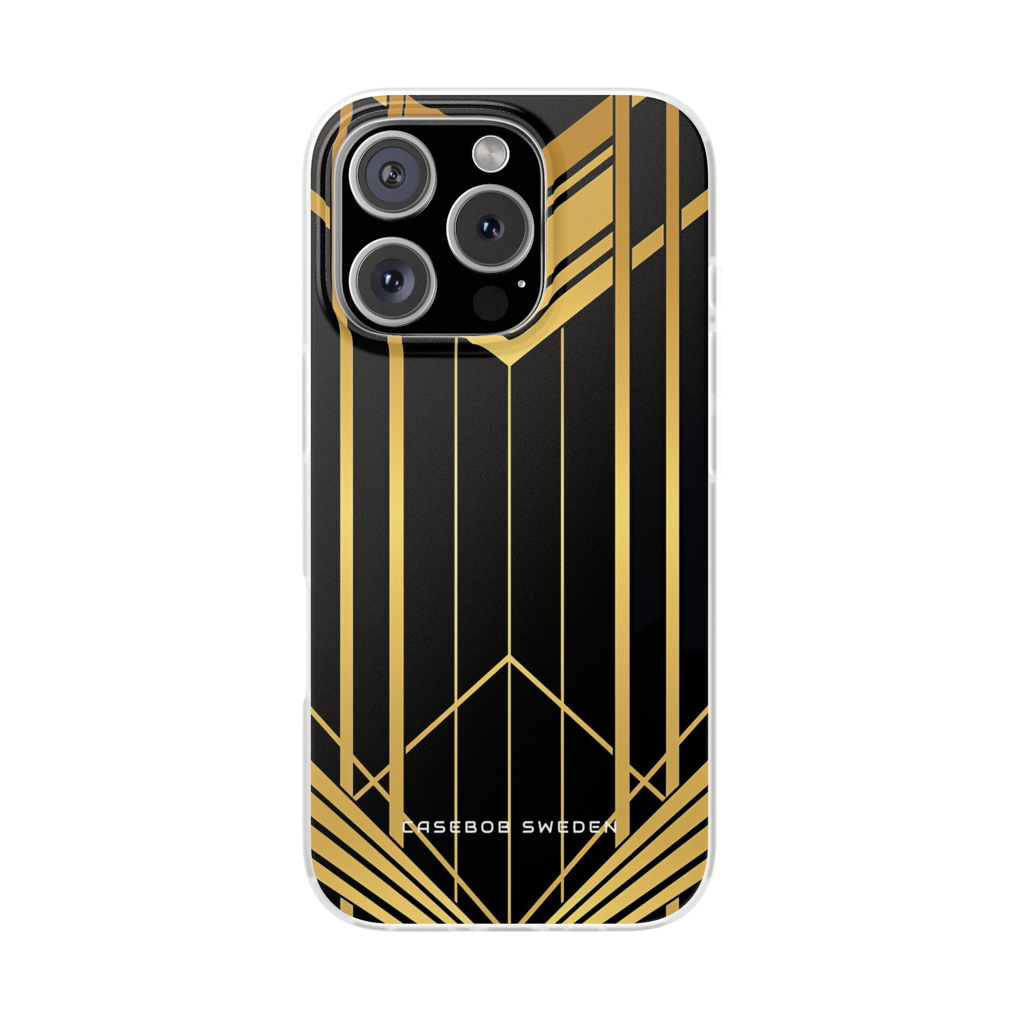 "Goldene Art Deco Symmetrie in geometrischer Eleganz" iPhone 16 - Flexi-Handyhülle