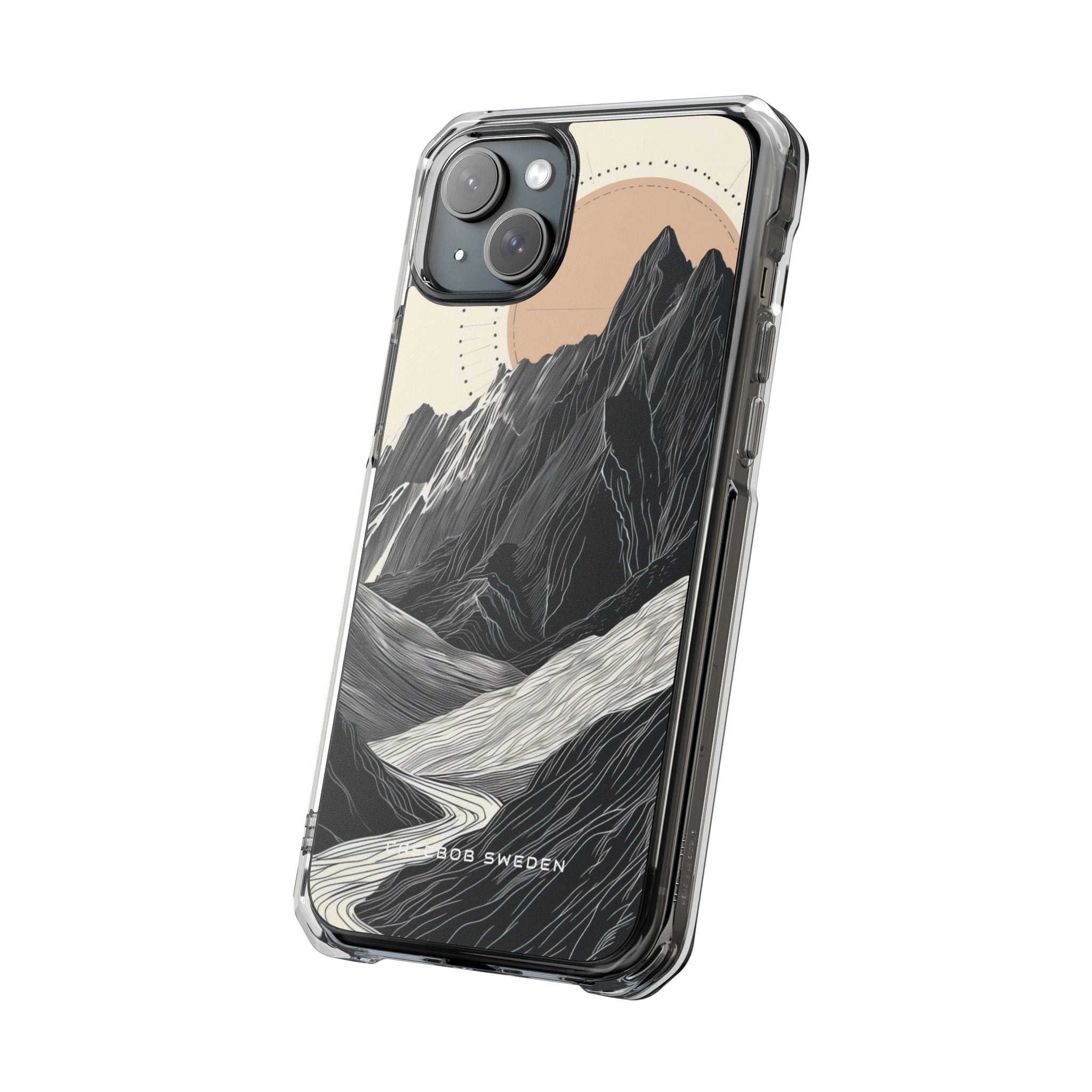 Minimalist Mountain Landscape with Flowing River iPhone 15 - Clear Impact Phone Case