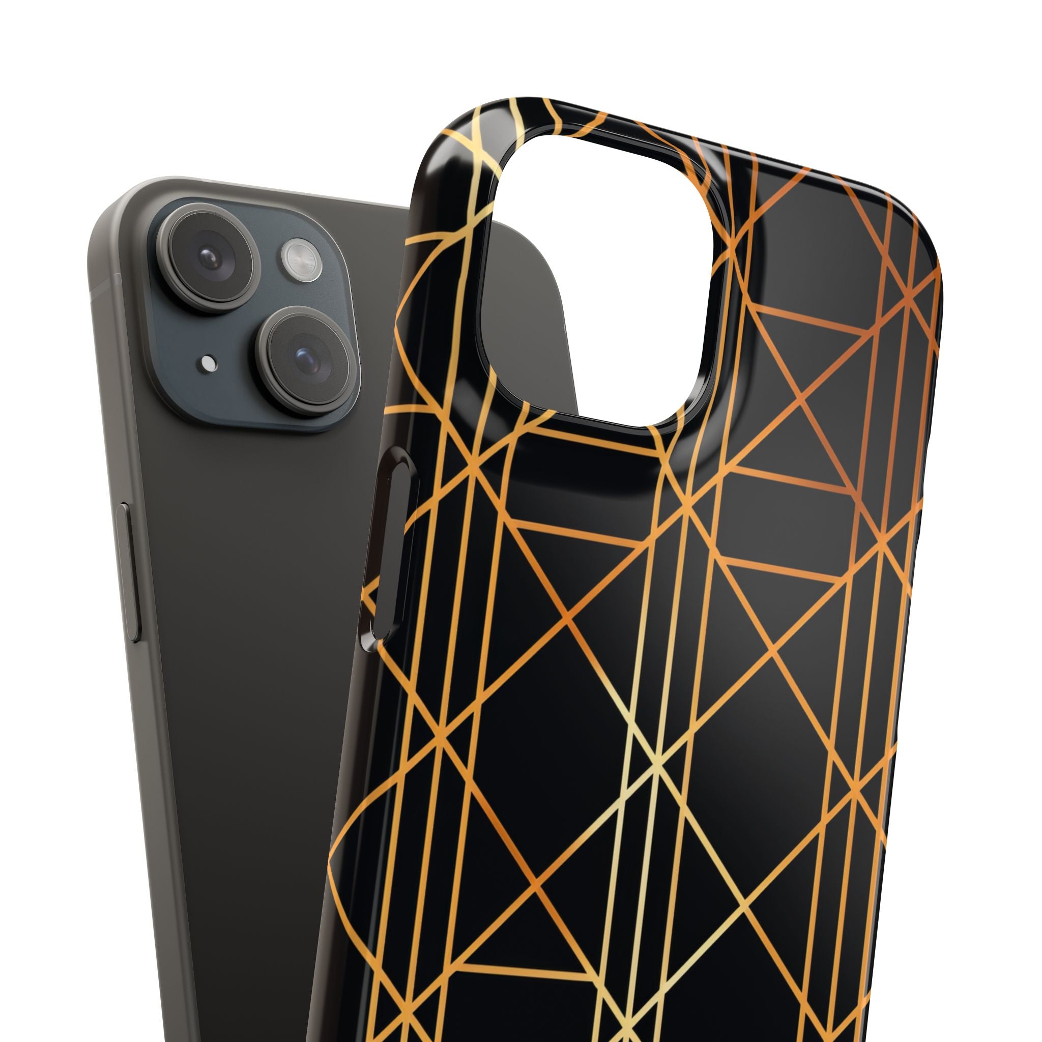 Golden Geometric Elegance iPhone 15 - Slim Phone Case