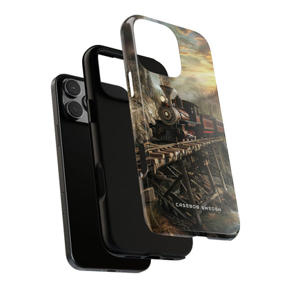 Vintage Steam Train Crossing Mountain Bridge iPhone 16 - Tough Phone Case