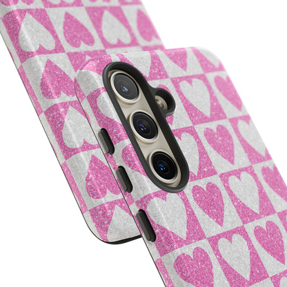 Glitter Heart Grid Samsung S24 Case - Tough