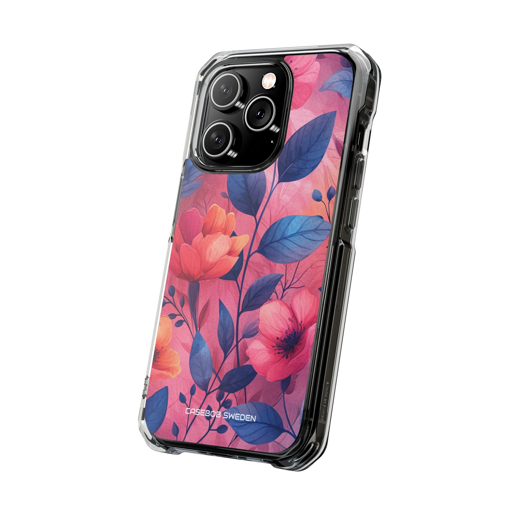 Pink Blue Floral - Clear Impact iPhone 14 Phone Case