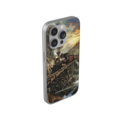 Vintage Steam Train Crossing Mountain Bridge iPhone 14 - Flexi Phone Case