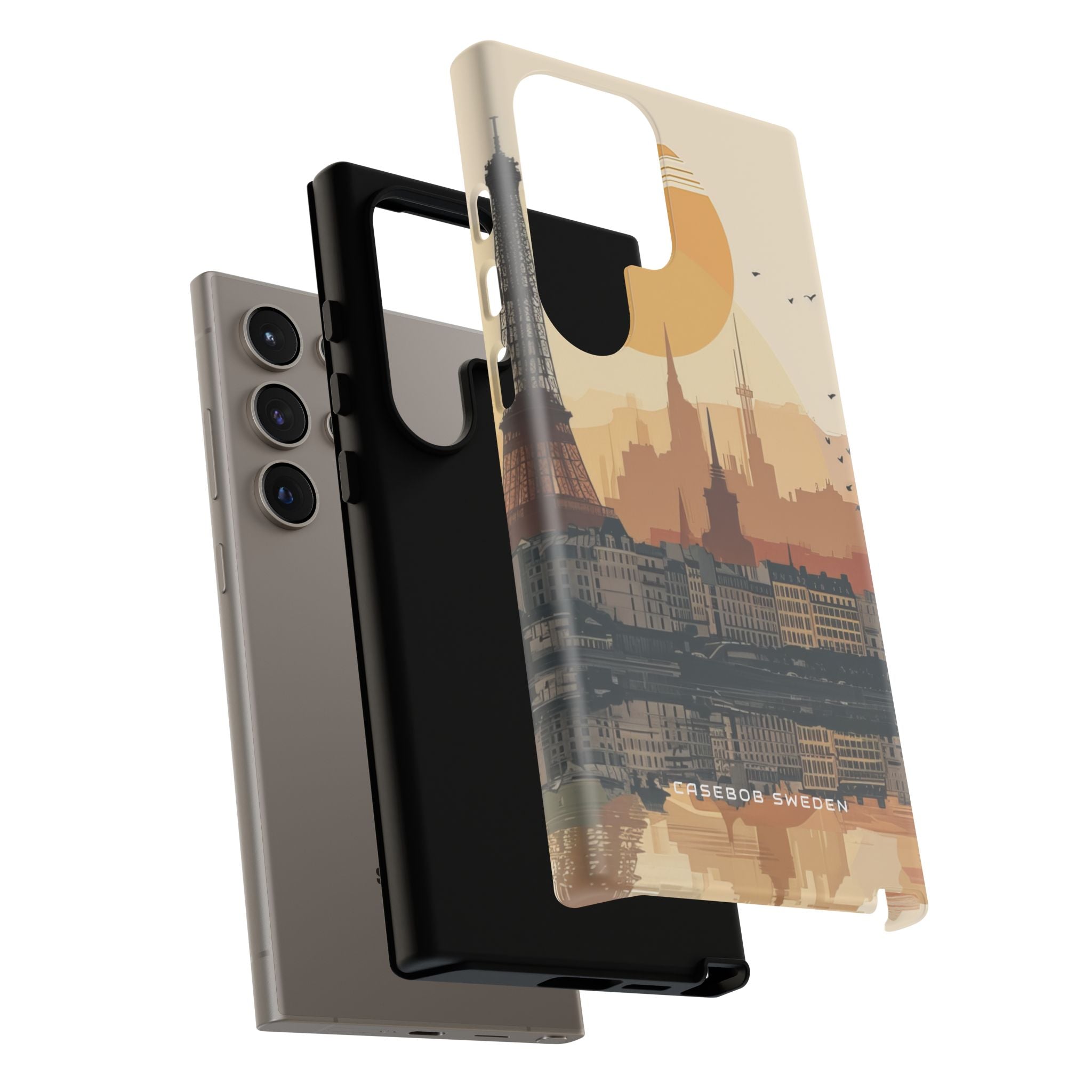 Eiffel Tower Silhouette with Birds and Sun Reflection Samsung S24 - Tough Phone Case