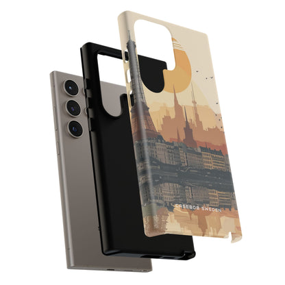 Eiffel Tower Silhouette with Birds and Sun Reflection Samsung S24 - Tough Phone Case