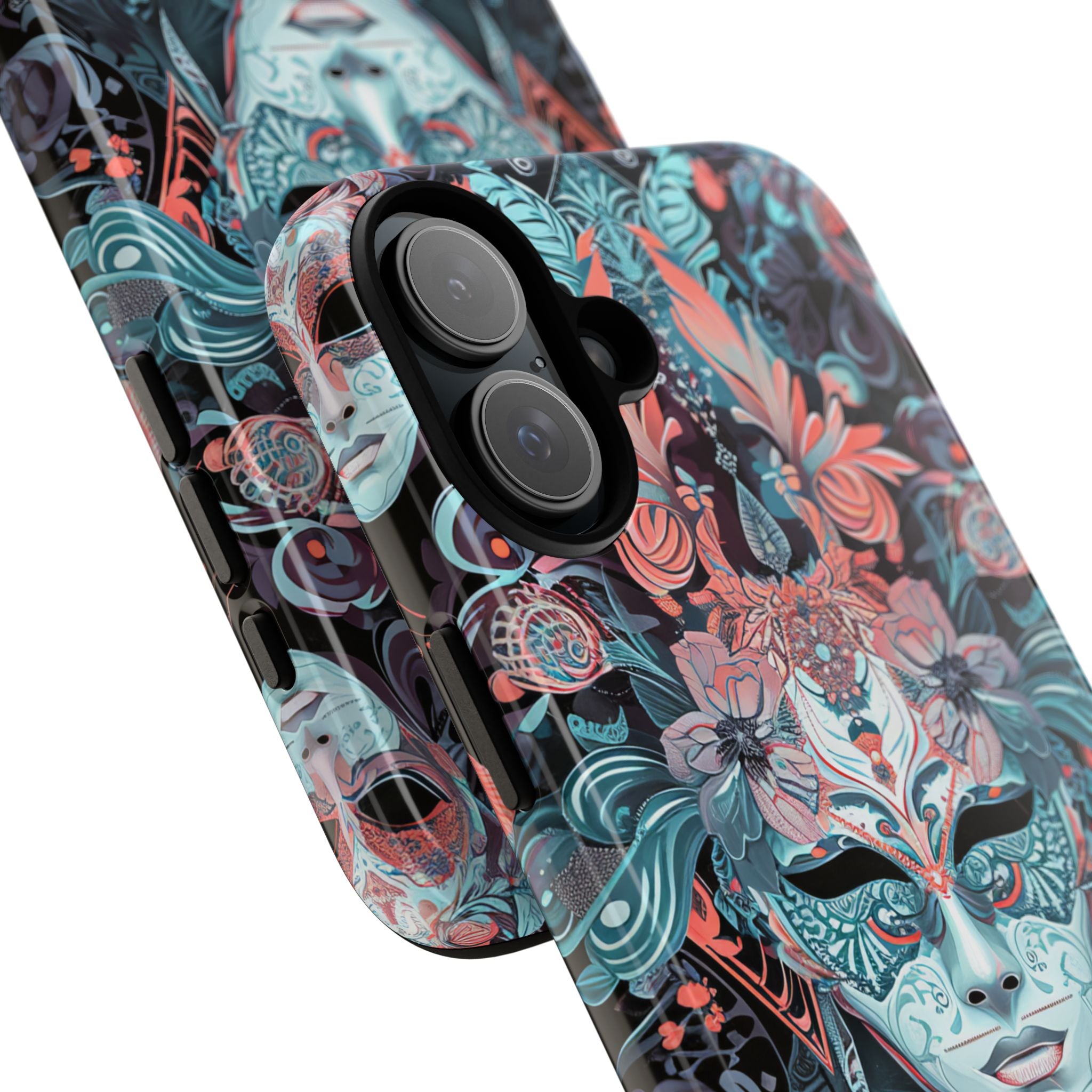 Mystic Teal Coral Mask - Tough iPhone 16 Phone Case