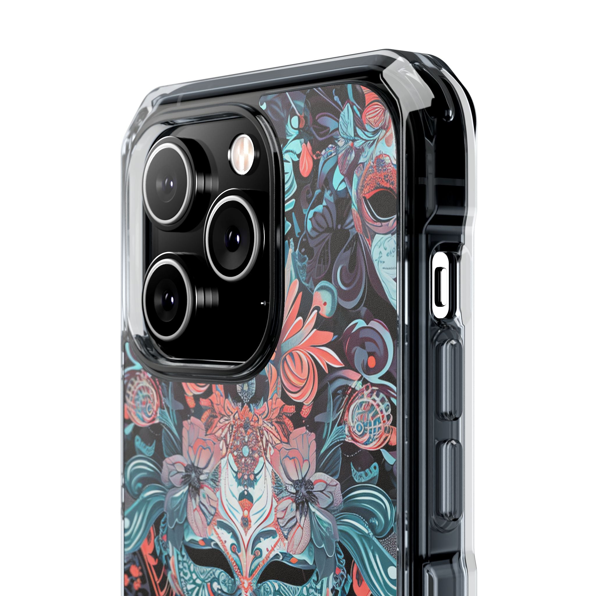 Mystic Teal Coral Mask - Clear Impact iPhone 14 Phone Case