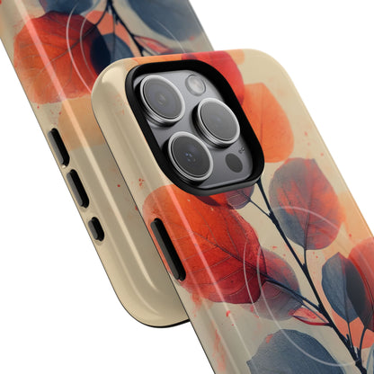 Orange Gray Leaves - Tough + MagSafe® iPhone 15 Phone Case