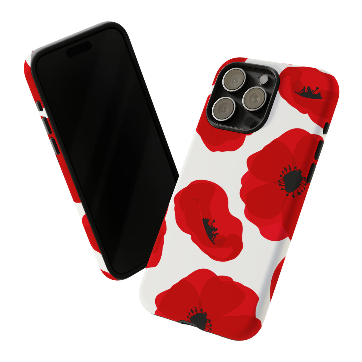 Red poppies on white iPhone case - Protective Phone Case