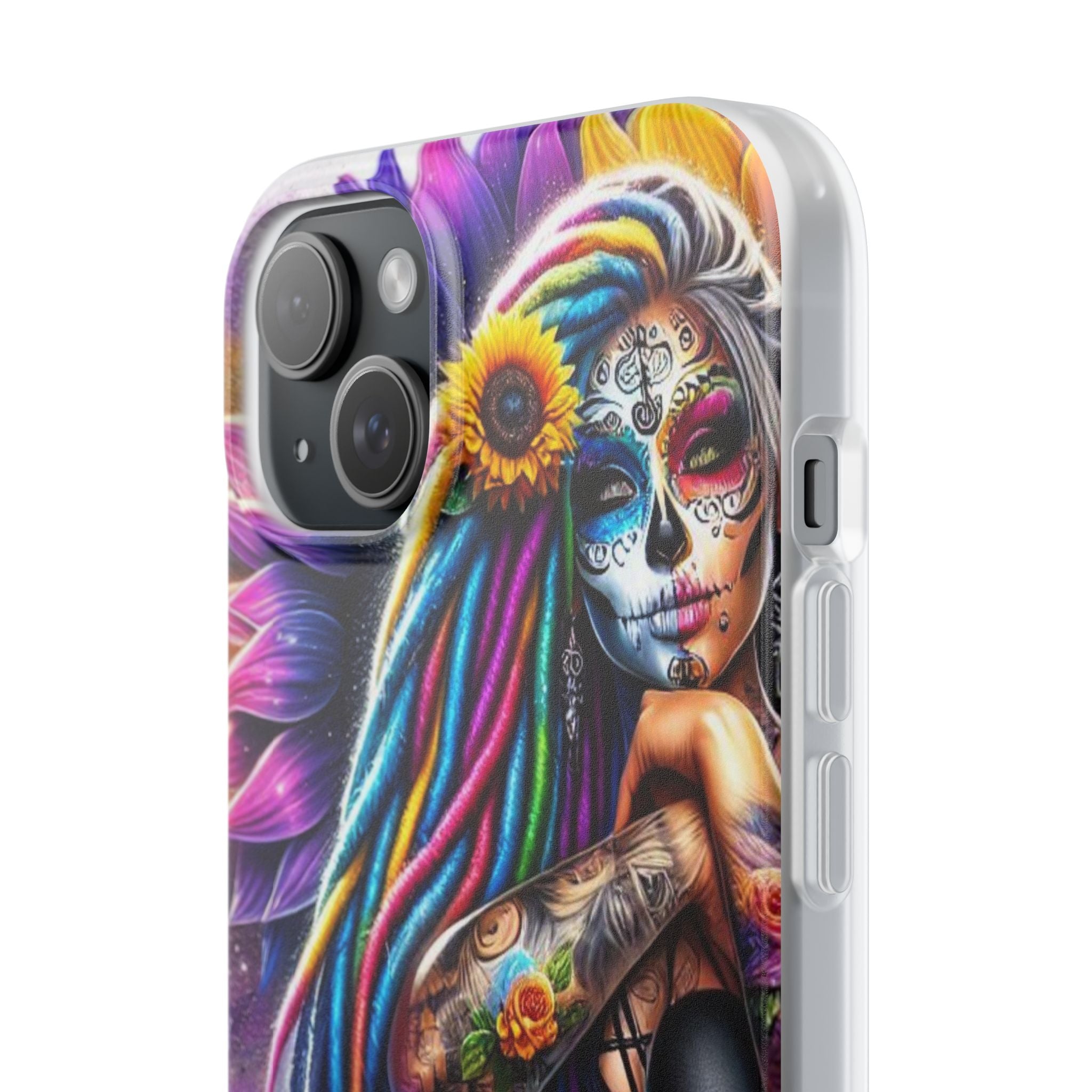 Sunflower Skull Glow iPhone 15 Plus Case - Soft