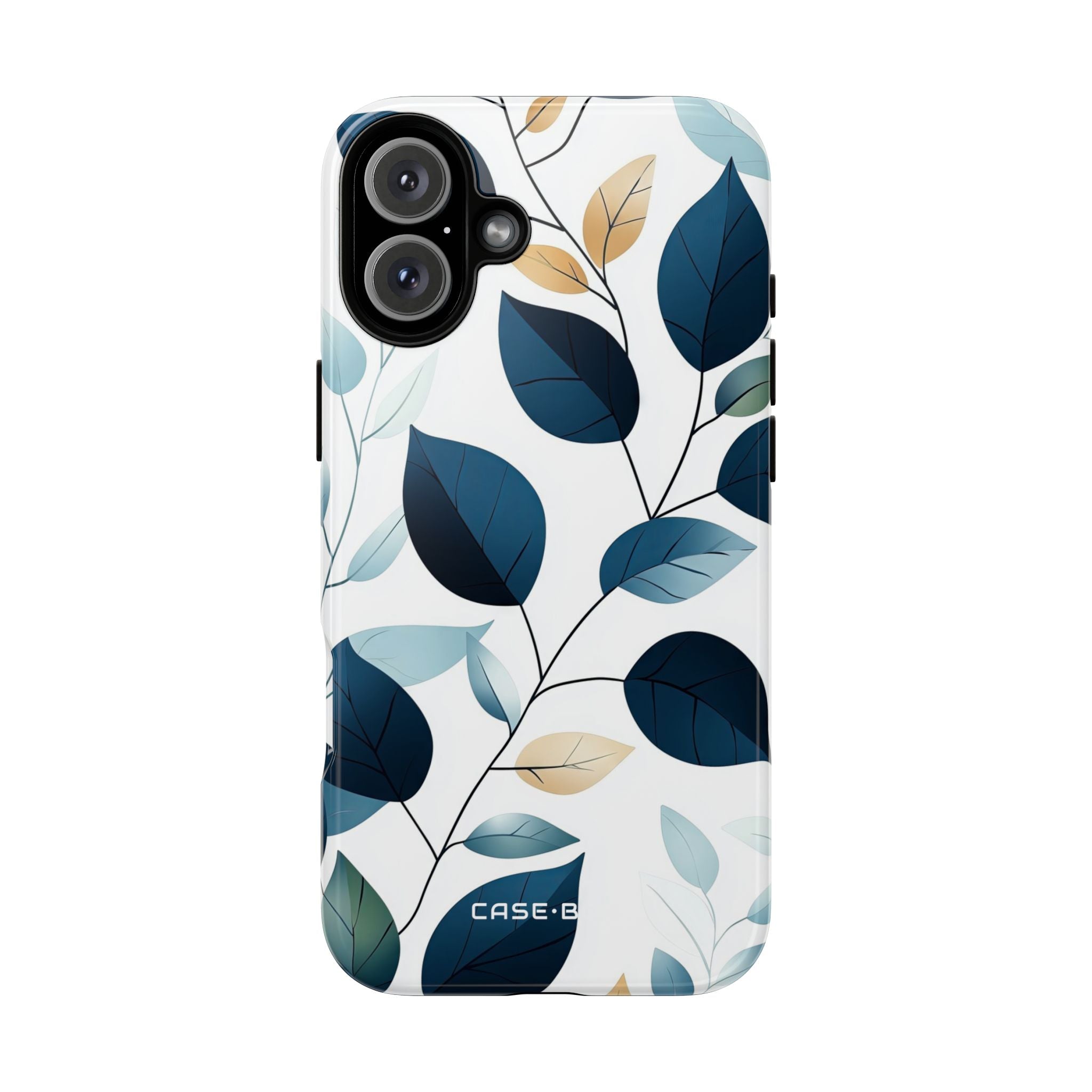 Navy Veined Leaves iPhone 16 Plus Case - Tough