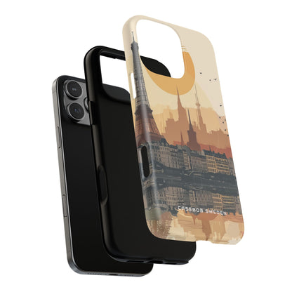 Eiffel Tower Silhouette with Birds and Sun Reflection iPhone 16 | Tough+ Phone Case