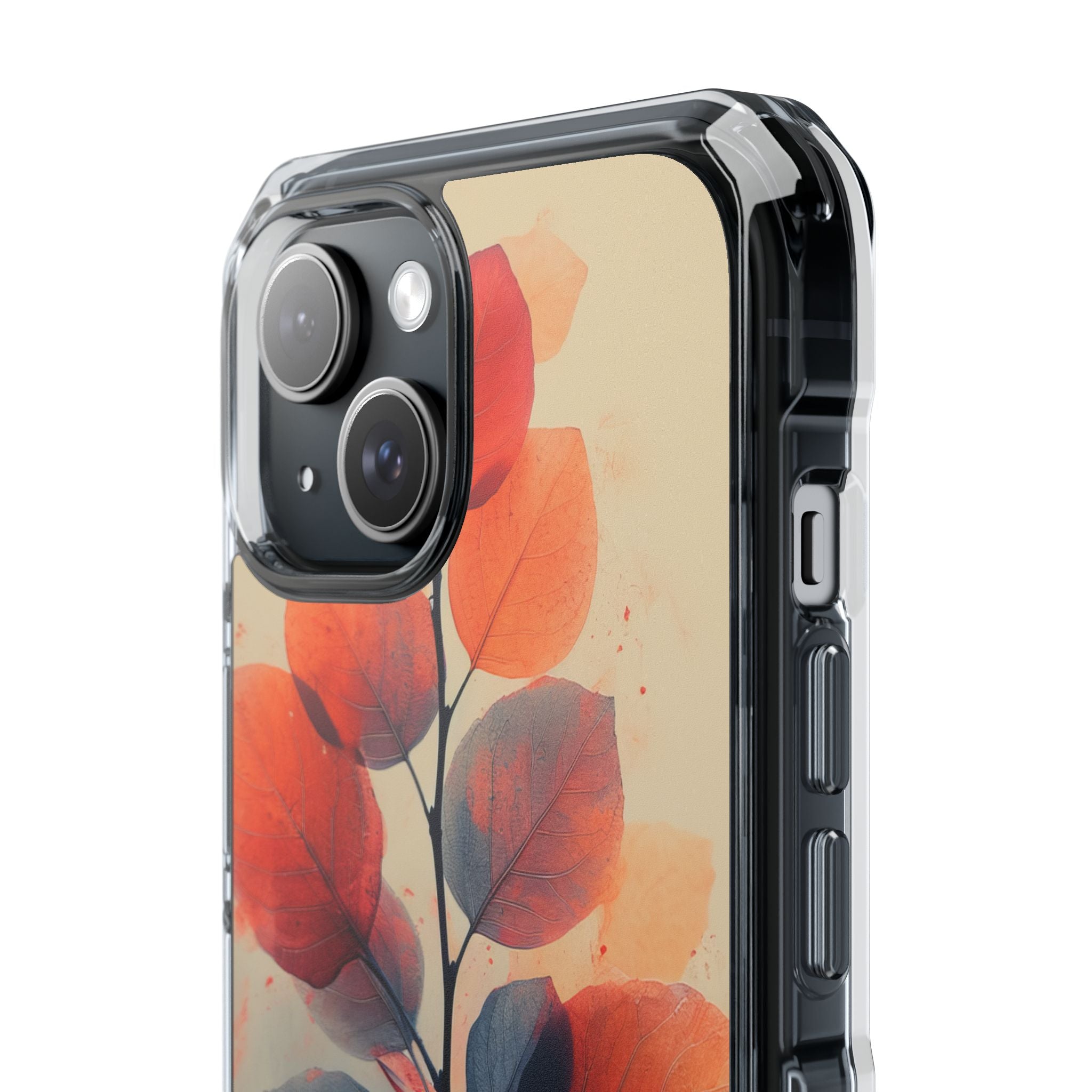 Orange Gray Leaves - Clear Impact iPhone 15 Phone Case