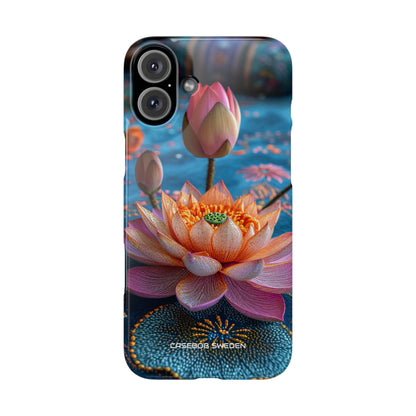 Vibrant Lotus Embroidery - Slim iPhone 16 Phone Case