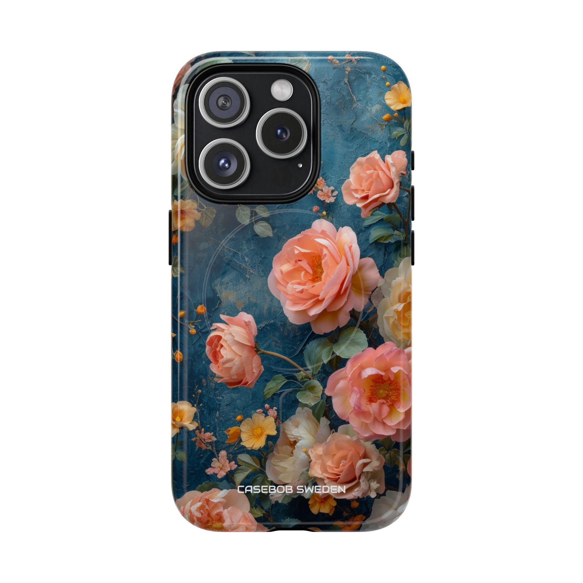 Blue Floral Elegance - Tough + MagSafe® iPhone 15 Phone Case