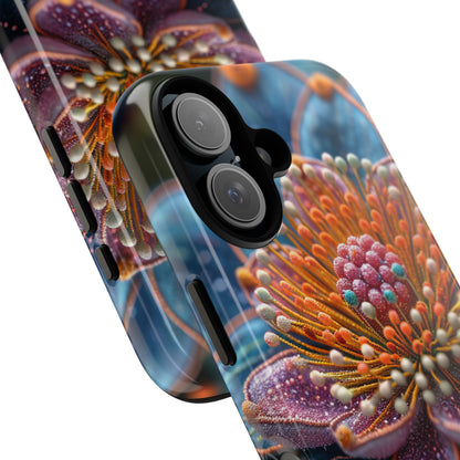 Blue-Orange Floral Swirl - Tough iPhone 16 Phone Case