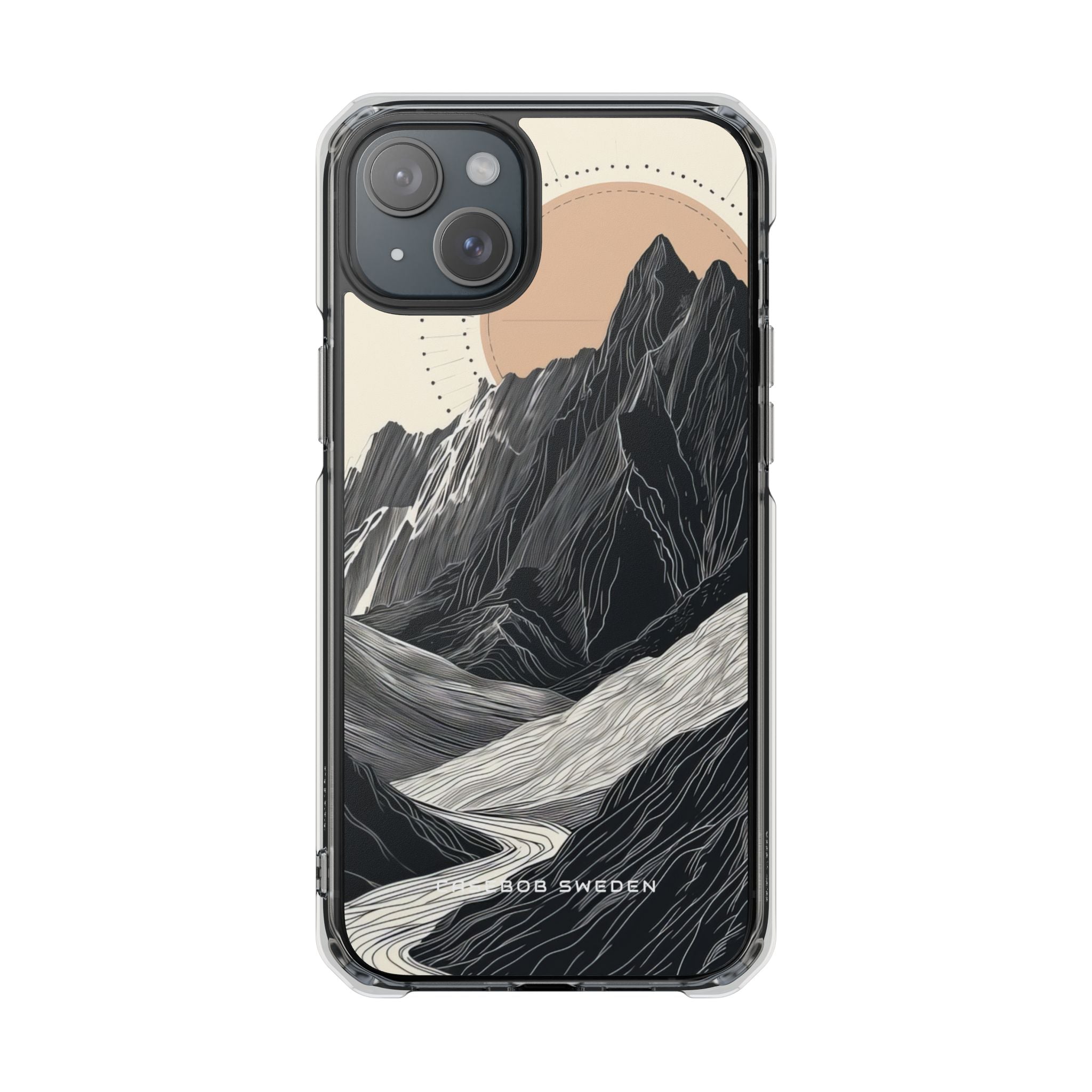 Minimalist Mountain Landscape with Flowing River iPhone 15 - Clear Impact Phone Case