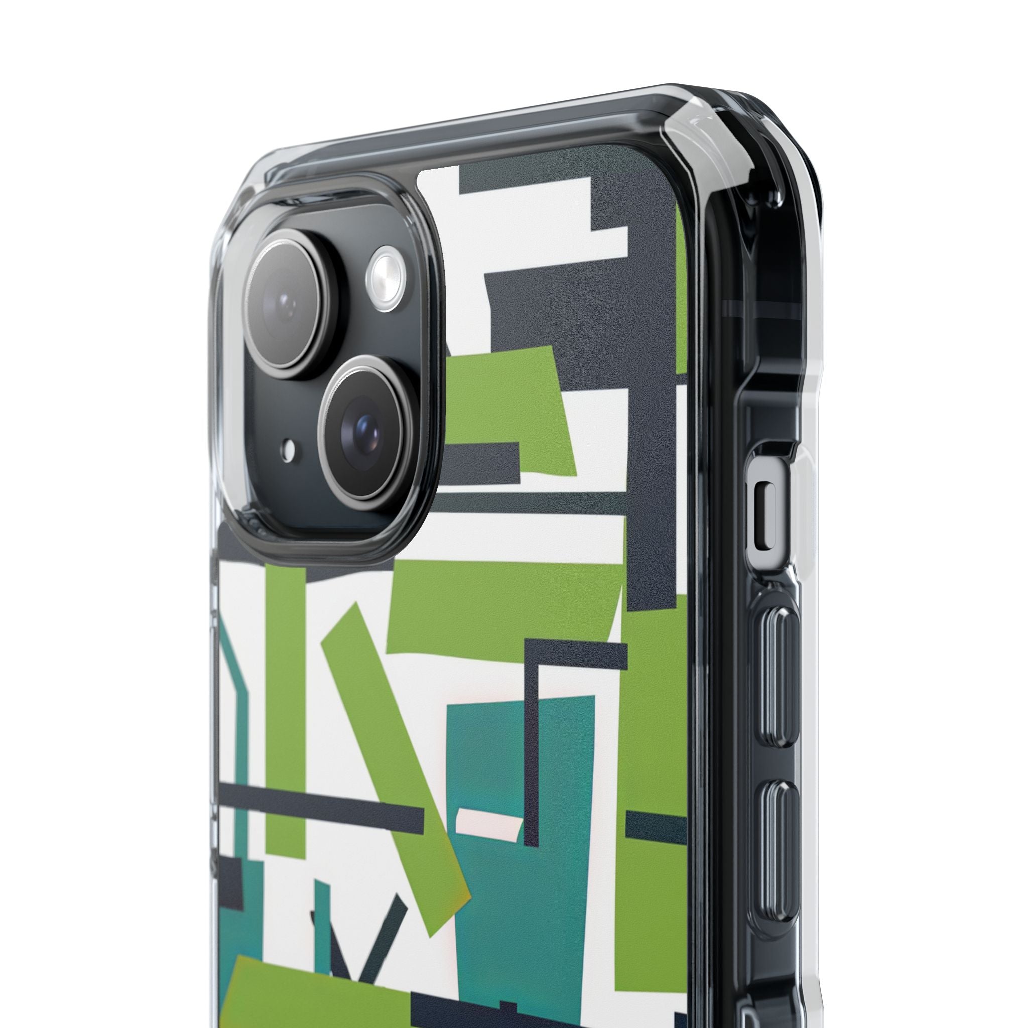 Green Geometry Glide iPhone 15 - Clear Impact Phone Case