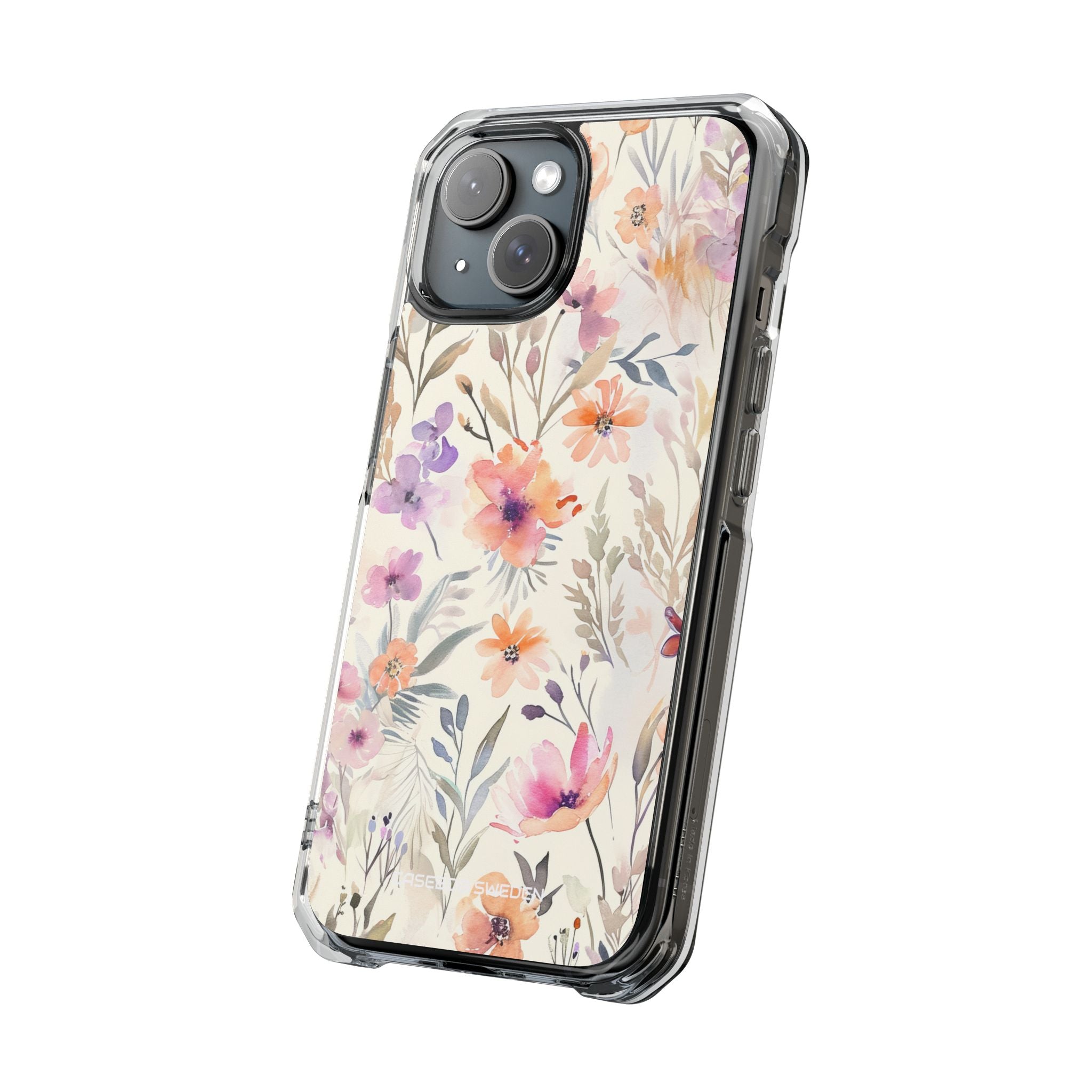 Soft Pink Floral Watercolor Design - Clear Impact iPhone 15 Phone Case