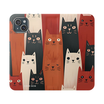 Cat Columns Orange - iPhone 15 Plus Case - Wallet