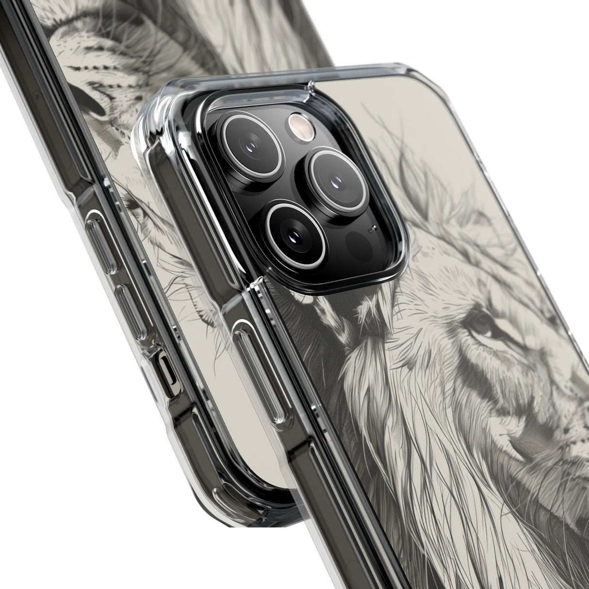 Majestätischer Linienlöwe – Handyhülle für iPhone (Clear Impact – Magnetisch)